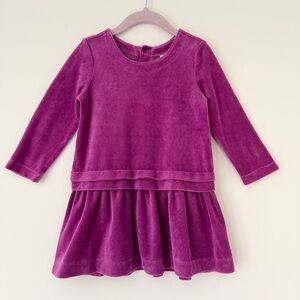 Hanna Andersson Fuchsia LS Velour Dress with Ruffle Hem, Size 3, EUC